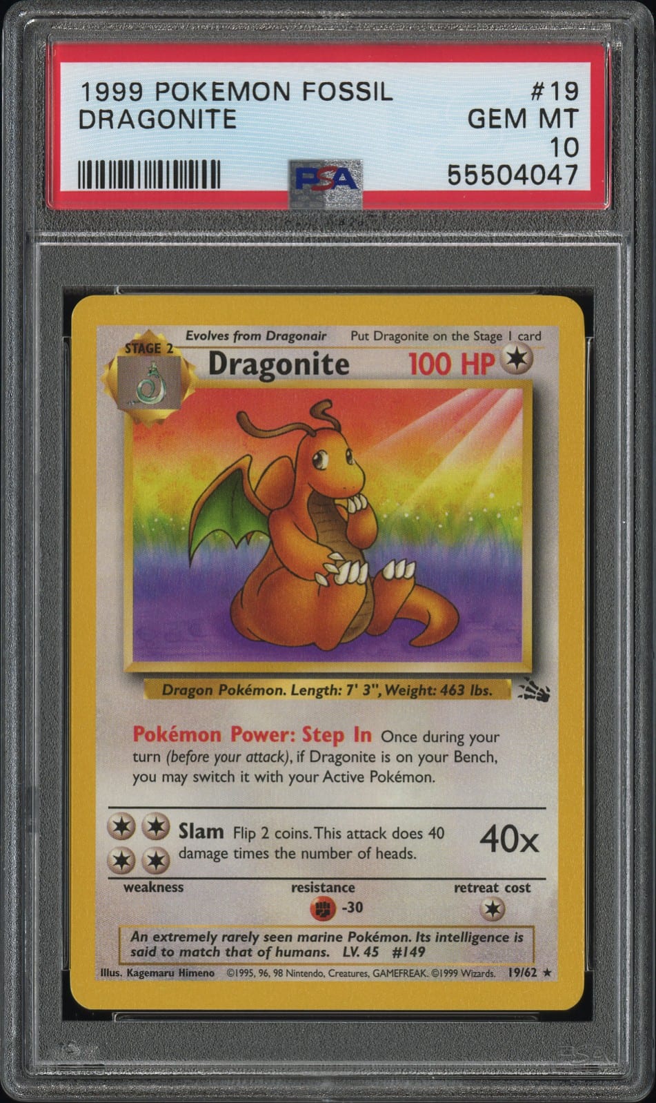 Dragonite #19 Unlimited, Fossil card photo