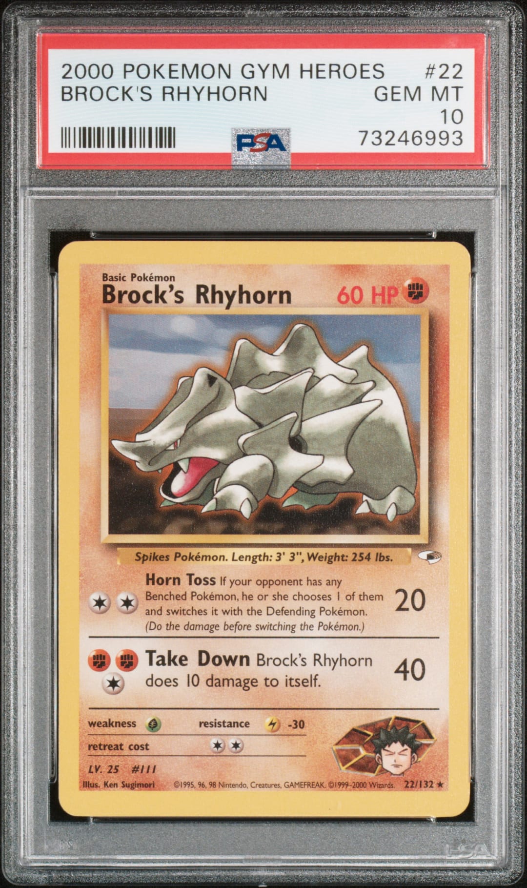 Brock's Rhyhorn #22 Holo, Gym Heroes card photo