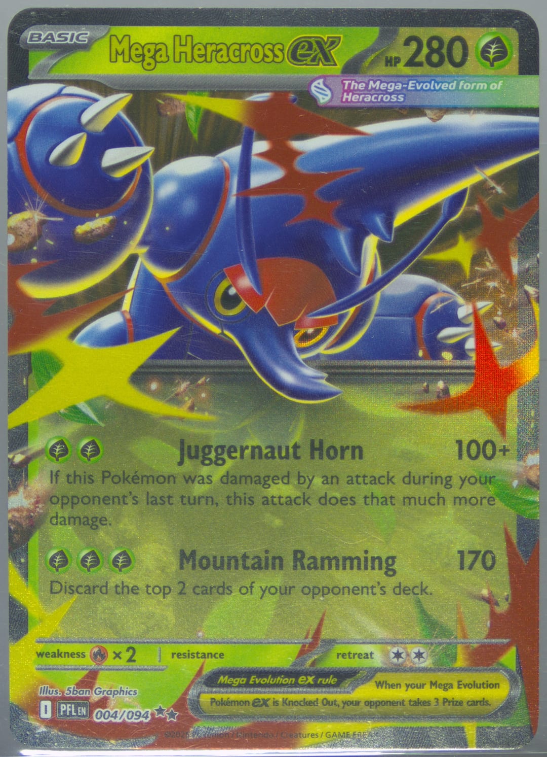 Mega Heracross ex #4 Holo, Phantasmal Flames card photo