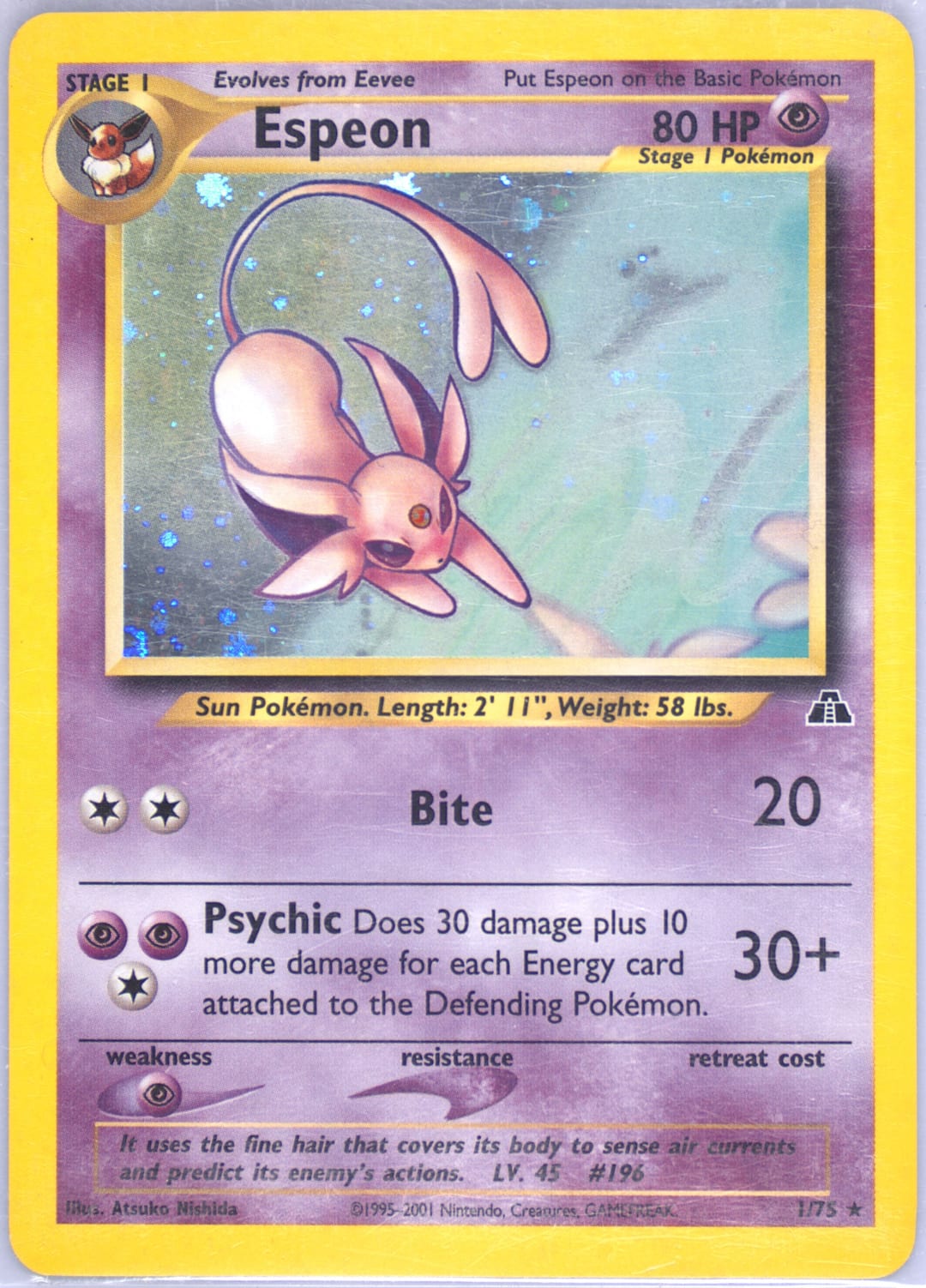 Espeon #1 Holo, Neo Discovery card photo