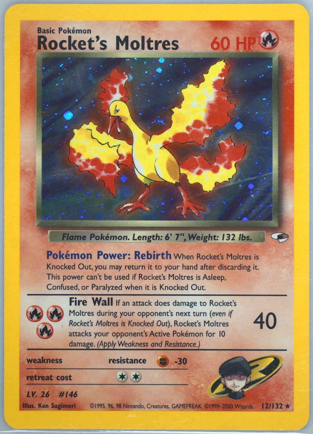 Rocket's Moltres #12 Holo, Gym Heroes card photo