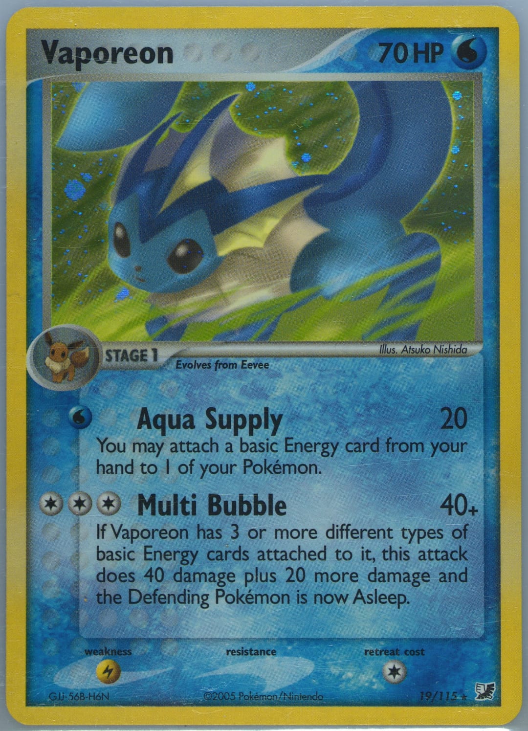 Vaporeon #19 Holo, Unseen Forces card photo