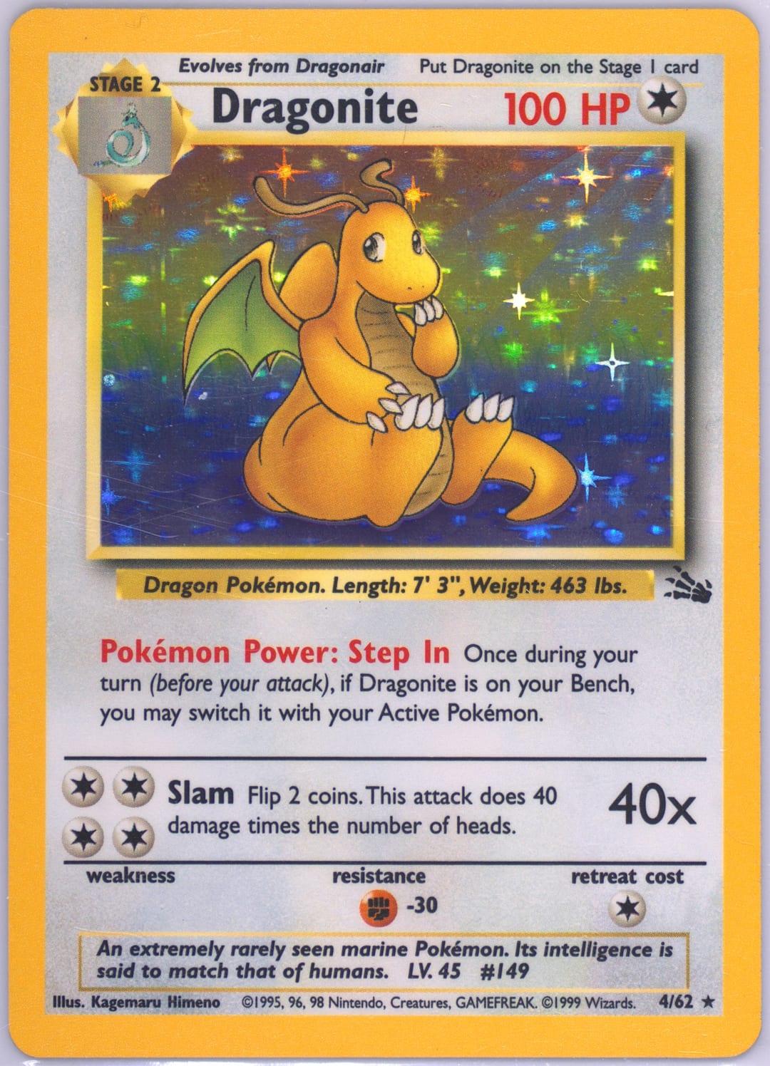Dragonite #4 Holo, Fossil card photo
