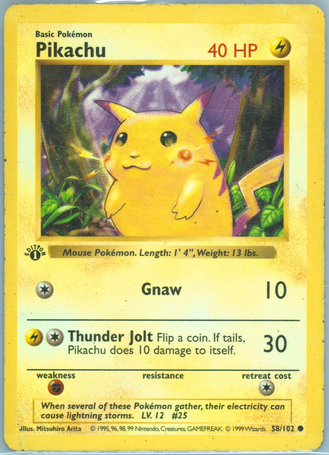 Pikachu #58 1st Edition Red Cheeks, Base Set card photo