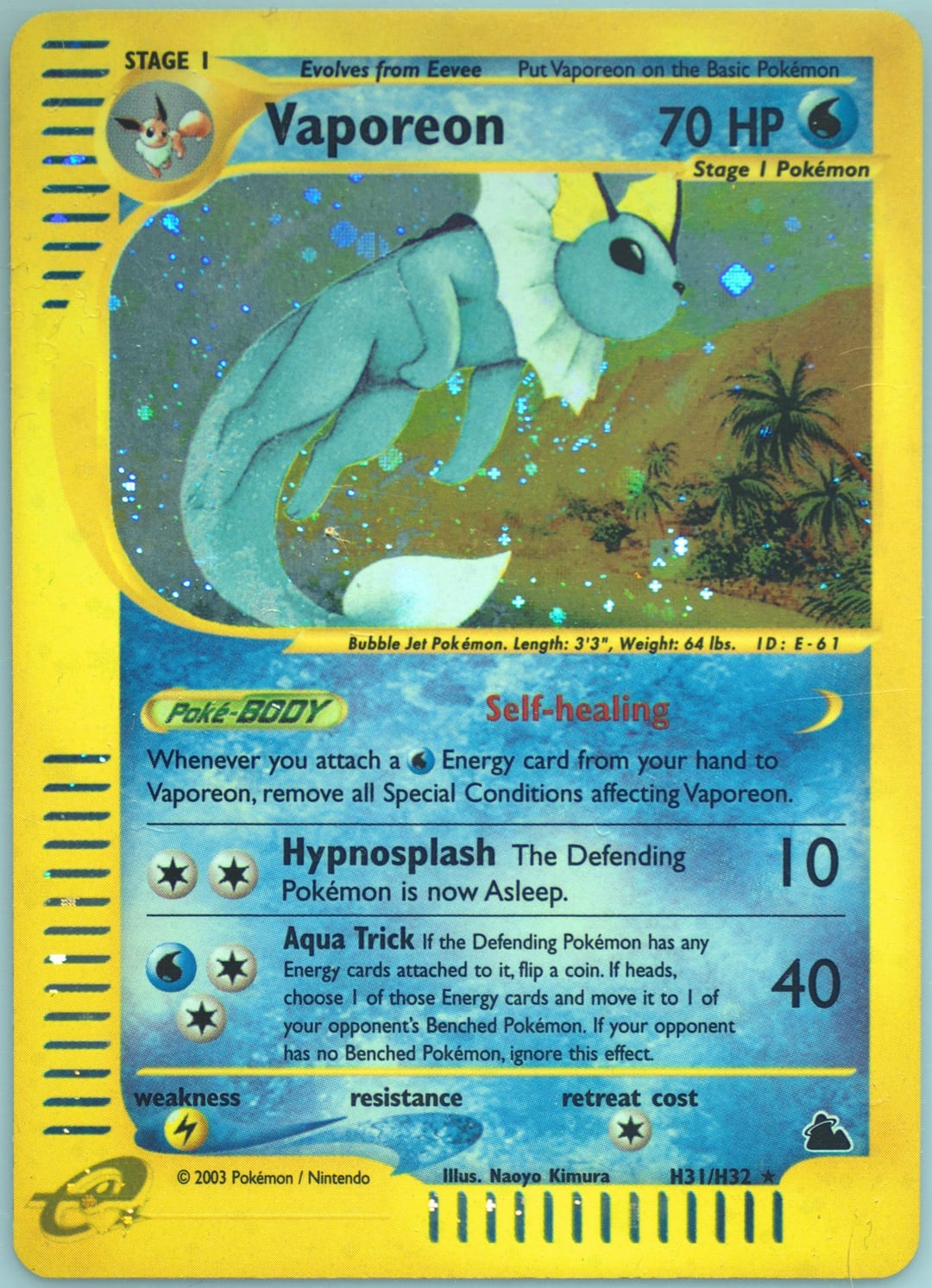 Vaporeon #H31 Holo, Skyridge card photo