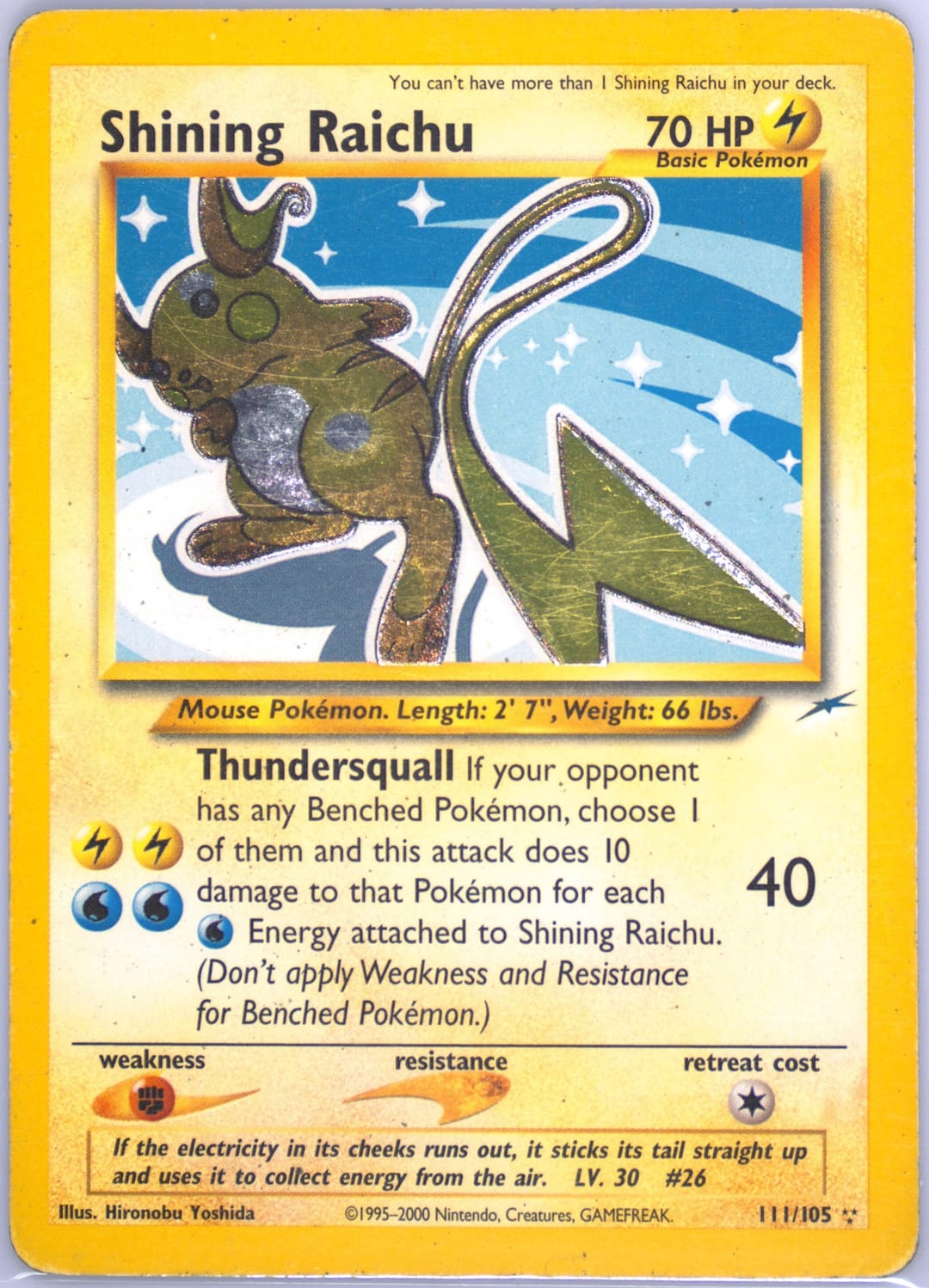Shining Raichu #111 Holo, Neo Destiny card photo