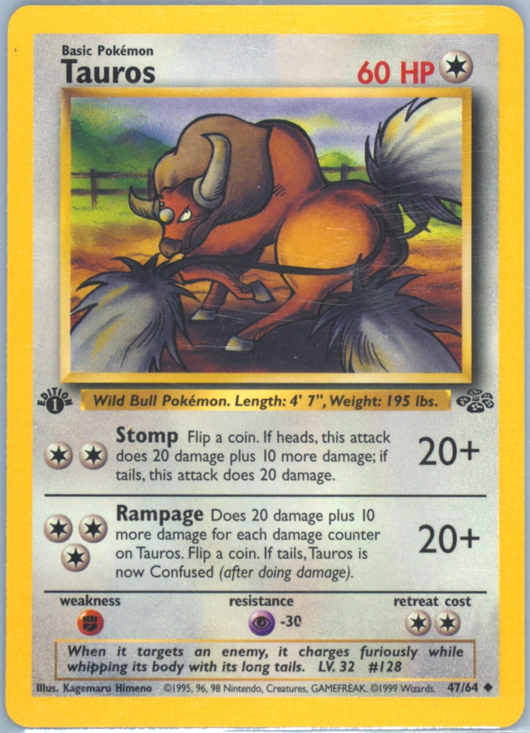Tauros #47 1st Edition, Jungle card photo